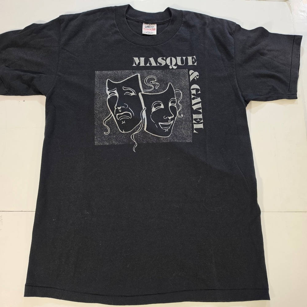 Vintage Oneita Power 50 Masque & Gavel Theater Mask T-Shirt Black XL Made in USA